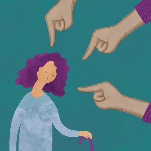 Fingers pointing at woman