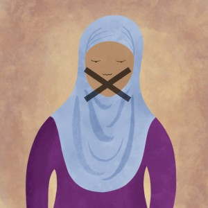 Woman with mouth crossed out